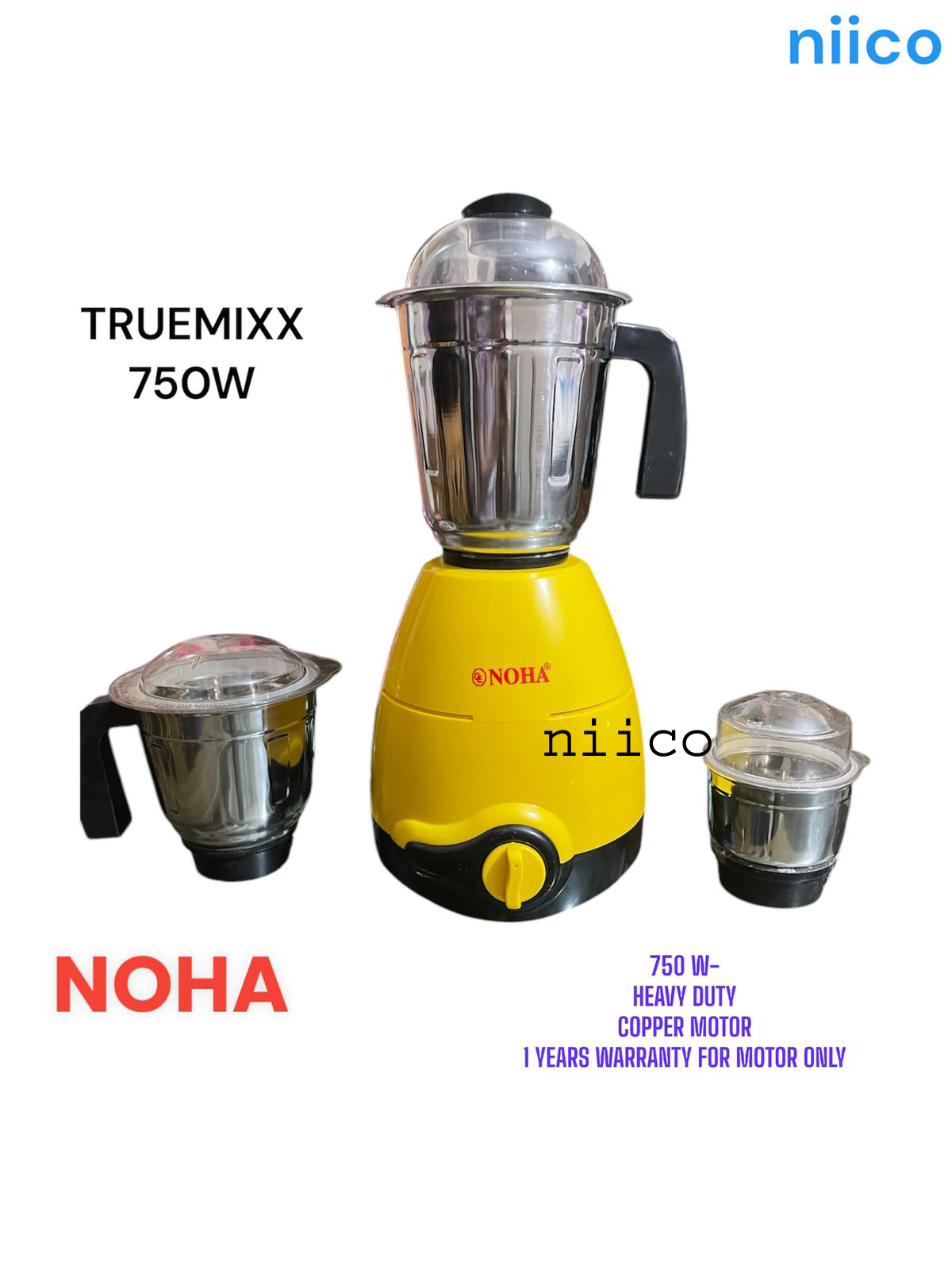 Picture of Noha Heavy Duty Mixer Blender 3 Stainless Steel Jar -750 Watt (1 Year Warranty) 3 Stainless Still Jar 100 Percent Cooper Mixer blender