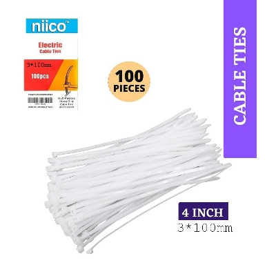 Picture of Cable Ties 4 Inch 3 X 100 mm White Color Durable Nylon Self-Locking Electric Zip Tie-100 PCS Packet