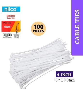 Picture of Cable Ties 4 Inch 3 X 100 mm White Color Durable Nylon Self-Locking Electric Zip Tie-100 PCS Packet (Bundle)