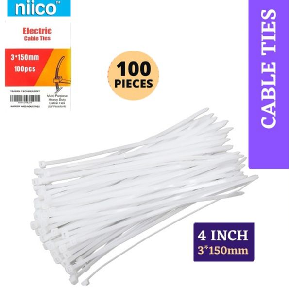 Picture of Cable Ties 4 Inch 3 X 150 mm White Color Durable Nylon Self-Locking Electric Zip Tie-100 PCS Packet