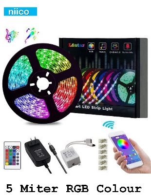 Picture of 12V Dc Led Strip Light with Remote (5 Meters) RGB Color Fairy Lights for Ceiling Decoration Lamp Tv/Pc Back Light Multi-Color - RGB Led Strip Light - RGB light- SMD 2835 & 5050-5 Miter(16 Feet)