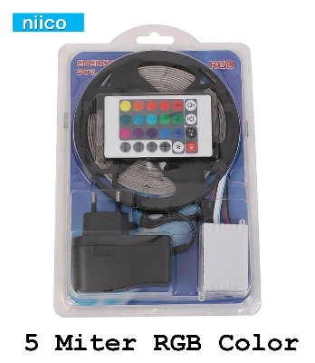 Picture of 12V Dc Led Strip Light with Remote (5 Meters) RGB Color Fairy Lights for Ceiling Decoration Lamp Tv/Pc Back Light Multi-Color - RGB Led Strip Light - RGB light- SMD 2835 & 5050-5 Miter(16 Feet)
