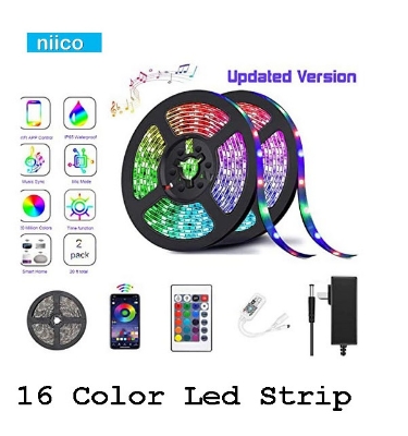 Picture of 16 Color Led Strip Light 12V Dc with Remote RGB Color Fairy Lights for Ceiling Decoration Lamp Tv/Pc Back Light Multi-Color - RGB Led Strip Light - RGB light- SMD  5050-5 Miter (16 Feet)-Bundle Offer