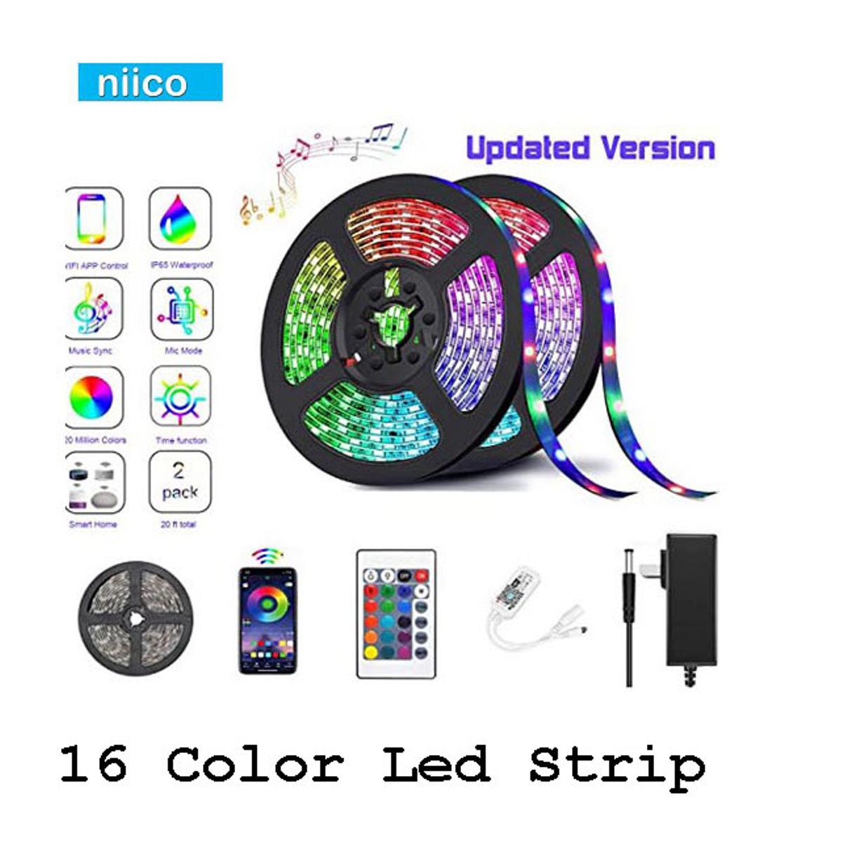 Picture of 16 Color Led Strip Light 12V Dc with Remote RGB Color Fairy Lights for Ceiling Decoration Lamp Tv/Pc Back Light Multi-Color - RGB Led Strip Light - RGB light- SMD  5050-5 Miter (16 Feet)