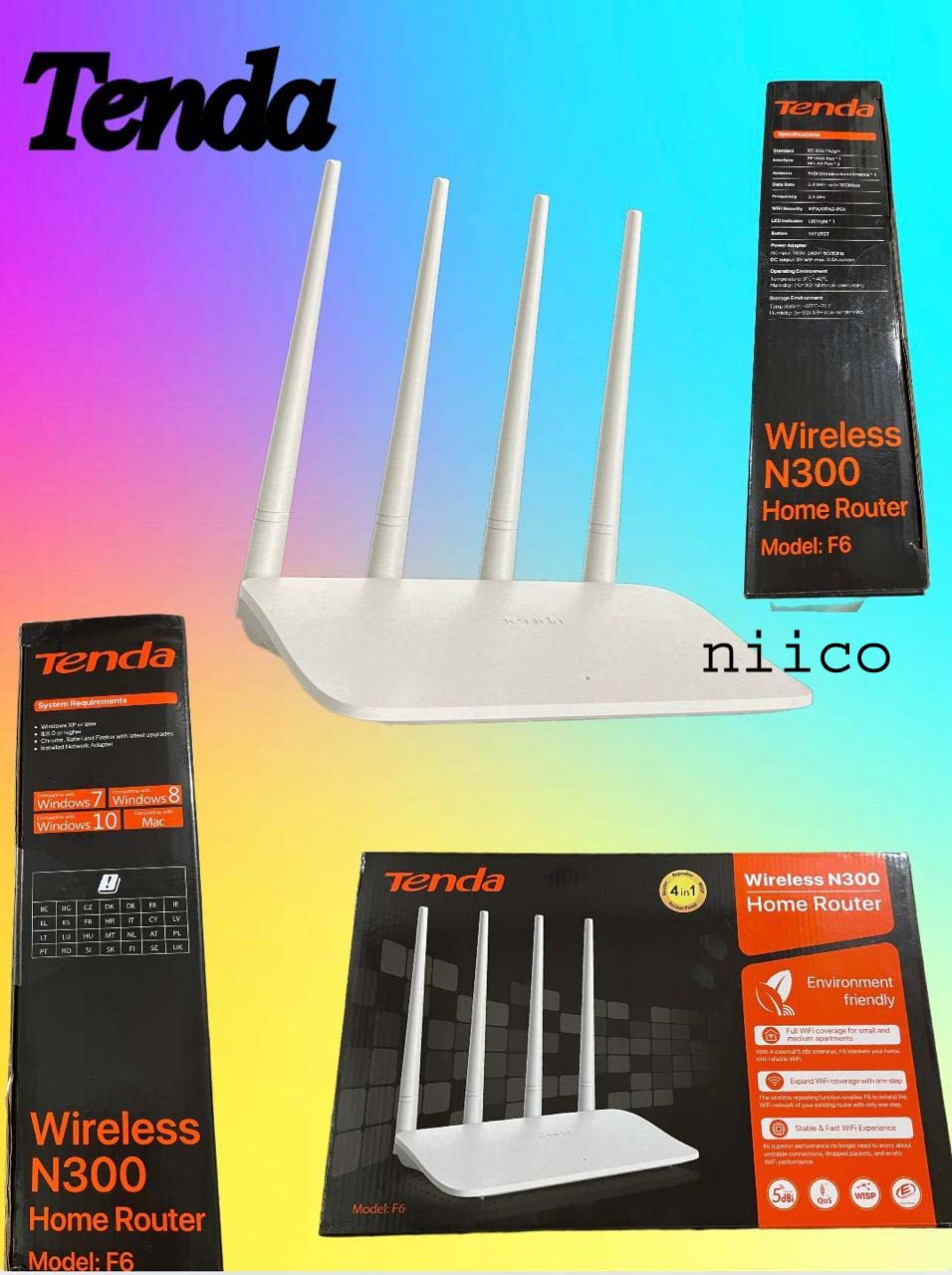 Picture of Tenda F6 300 Mbps Wireless Home Router N300 4 Antenna Wifi Router-1 Year Warranty