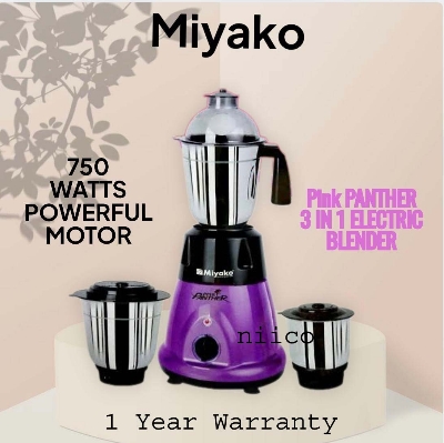Picture of Miyako 750 WATTS POWERFUL MOTOR Pink PANTHER 3 IN 1 ELECTRIC Heavy Duty Mixer Blender 3 Stainless Steel Jar 100 Percent Cooper Blender: (1 Year Warranty)