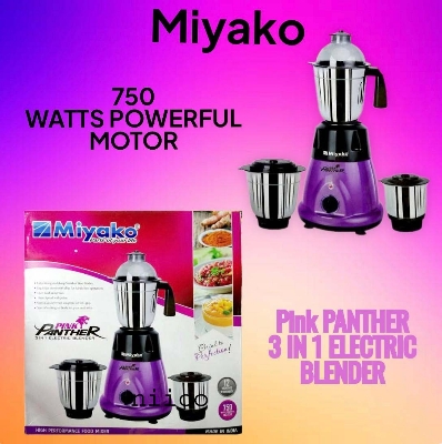 Picture of Miyako 750 WATTS POWERFUL MOTOR Pink PANTHER 3 IN 1 ELECTRIC Heavy Duty Mixer Blender 3 Stainless Steel Jar 100 Percent Cooper Blender: (1 Year Warranty)