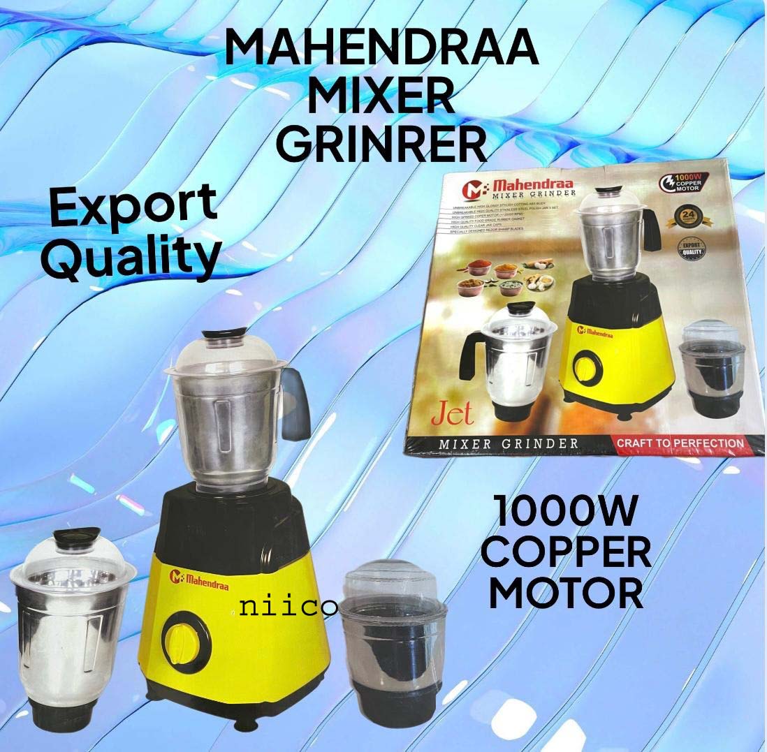 Picture of Mahendraa 1000 WATTS POWERFUL MOTOR  3 IN 1 ELECTRIC Heavy Duty Mixer Blender/Glinder  3 Stainless Steel Jar 100 Percent Cooper Blender: (2 Year Warranty)