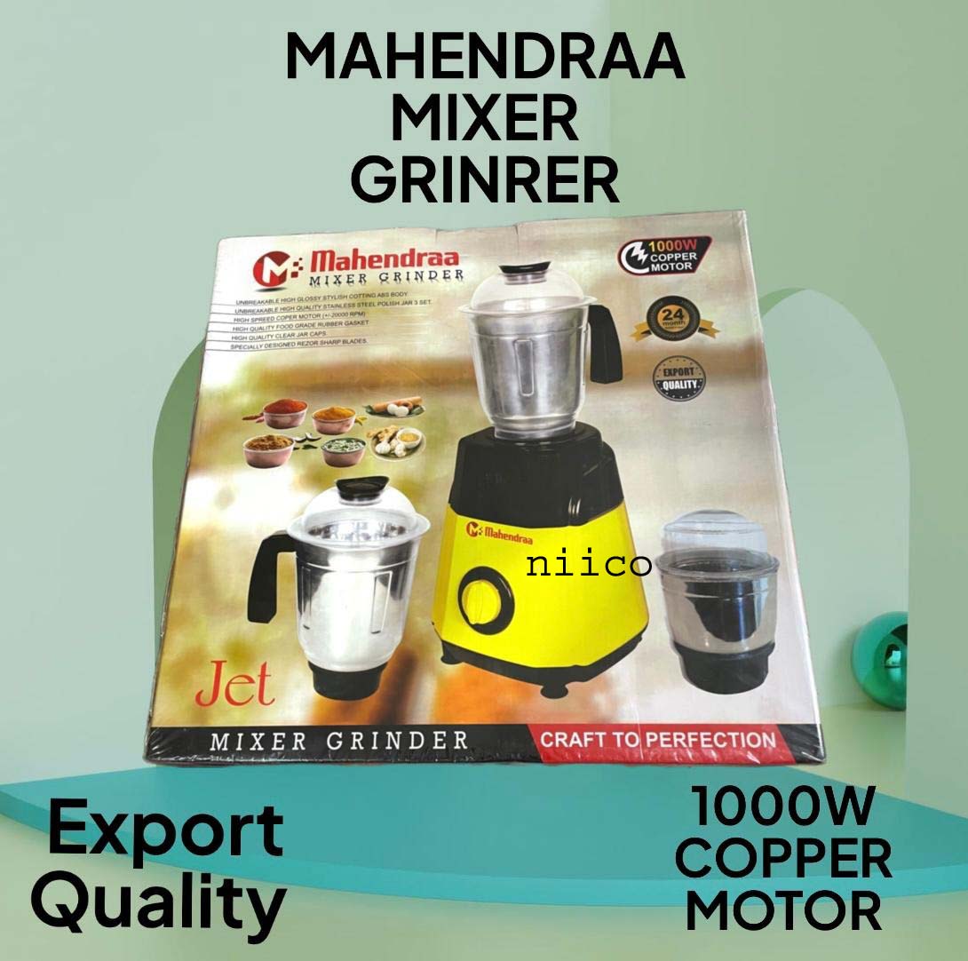 Picture of Mahendraa 1000 WATTS POWERFUL MOTOR  3 IN 1 ELECTRIC Heavy Duty Mixer Blender/Glinder  3 Stainless Steel Jar 100 Percent Cooper Blender: (2 Year Warranty)