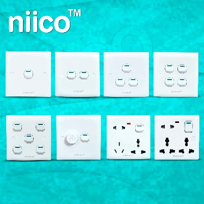 Picture of Niico Classic Gang Series 8 Pices-1gang + 2 Gang + 3 Gang + 4 Gang + 5 Gang + Fan Regulator+ 6 pin + 8 Pin Wall Switch Socket - 2 Year Warranty