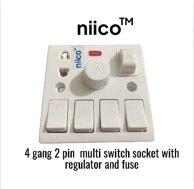 Picture of NIICO 4 Gang switch + Fan Regulator+ 2 Pin socket + Fuse Multifunction Socket Wall Switch Model-055( 1 Year Warranty)