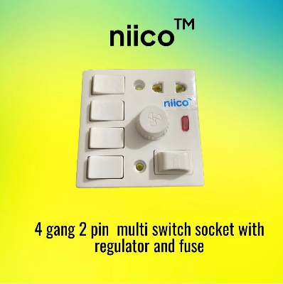 Picture of NIICO 4 Gang switch + Fan Regulator+ 2 Pin socket + Fuse Multifunction Socket Wall Switch Model-055( 1 Year Warranty)