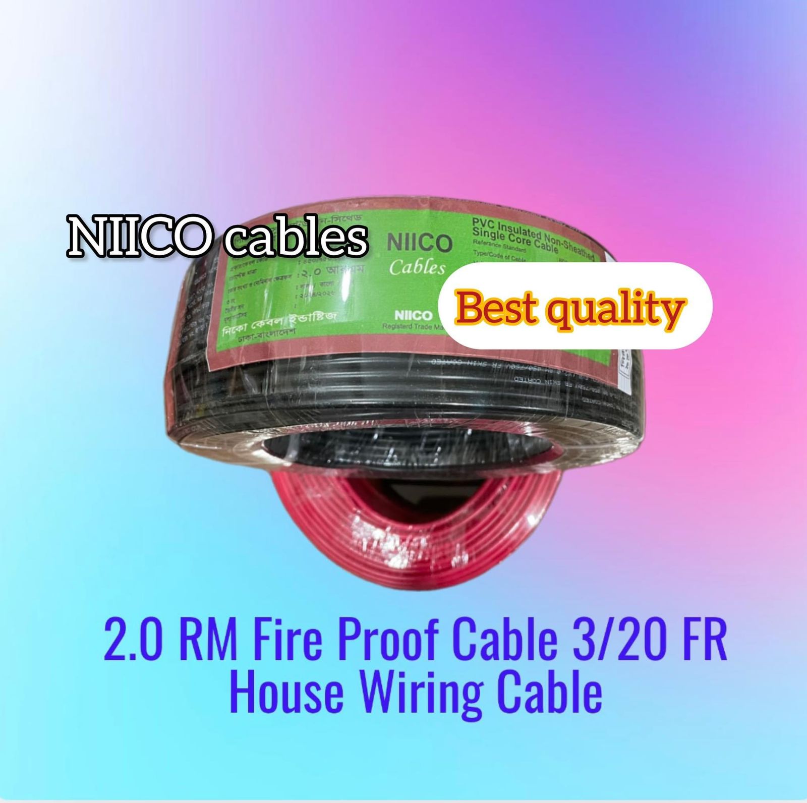 Picture of Niico House Waring Cable 2.0 RM Fireproof Copper cable 1 coil - 2.0 rm 3/20 Copper cable Black Color -(5 Year Warranty )-95 Guz=284 Foot Copper Wire
