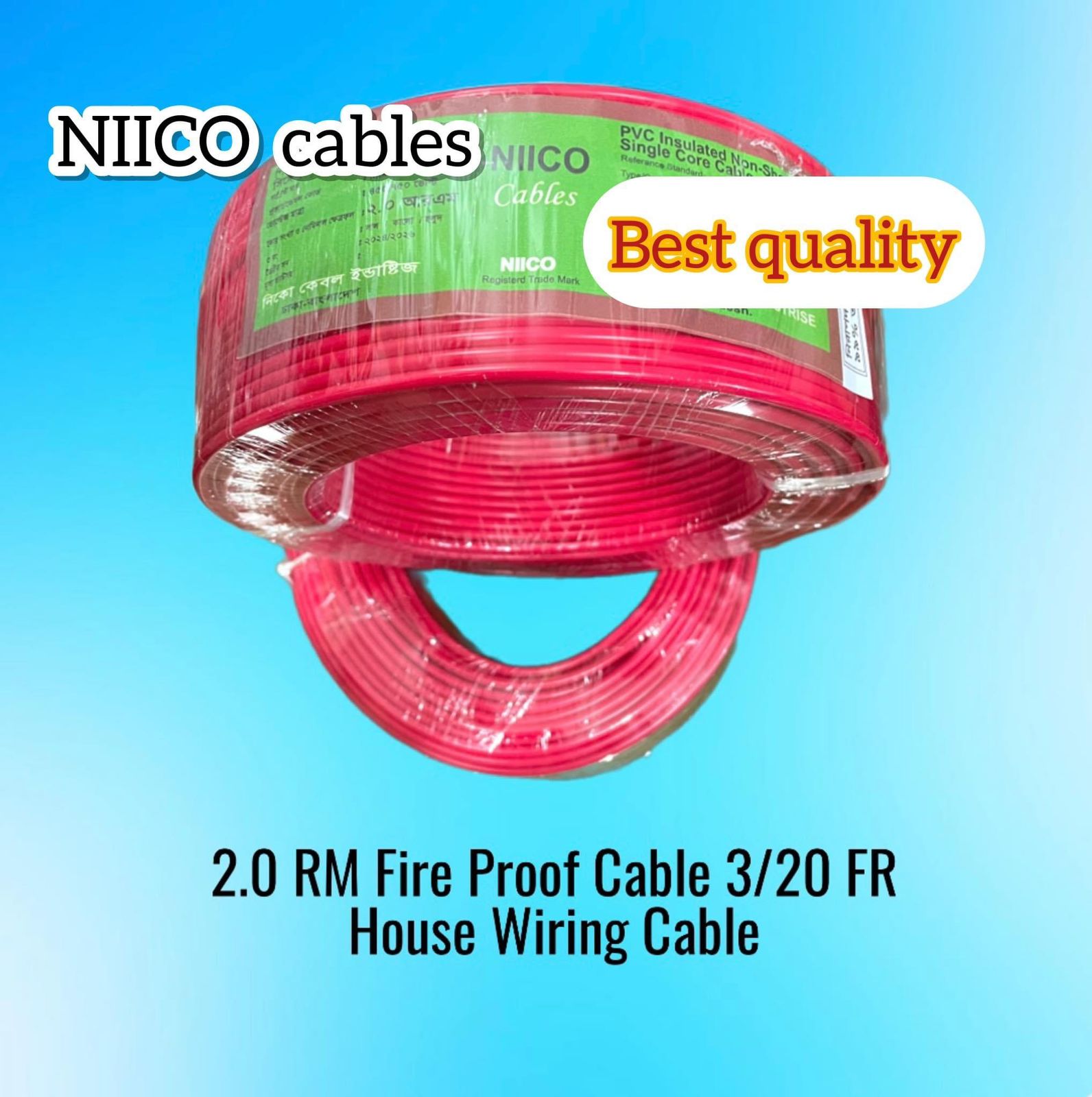 Picture of 2.0 RM Fireproof Niico House Waring  Copper cable 1 coil - 2.0 rm 3/20 Copper cable Red Color -(5 Year Warranty )-100 Guz=300 Foot Copper Wire