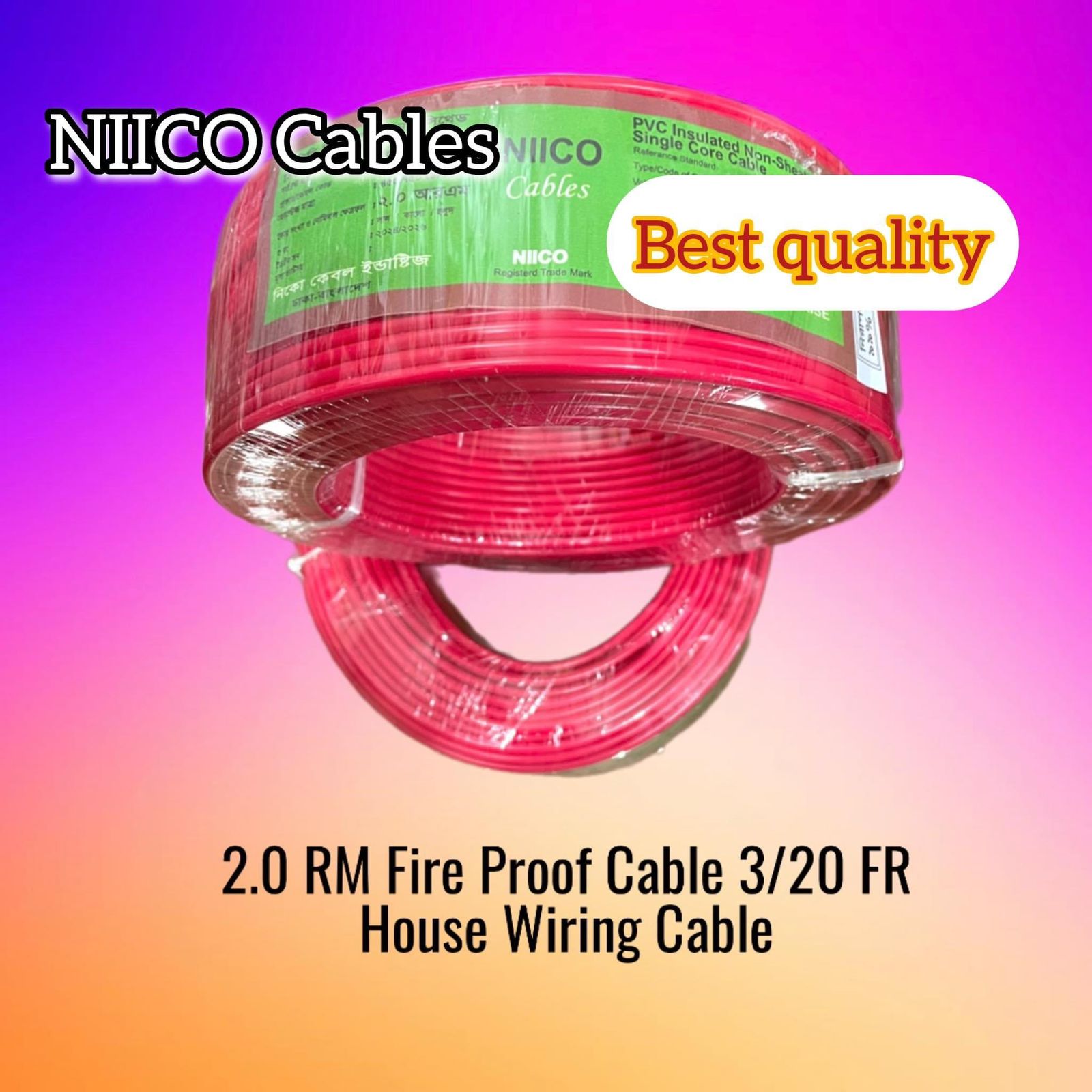Picture of 2.0 RM Fireproof Niico House Waring  Copper cable 1 coil - 2.0 rm 3/20 Copper cable Red Color -(5 Year Warranty )-100 Guz=300 Foot Copper Wire