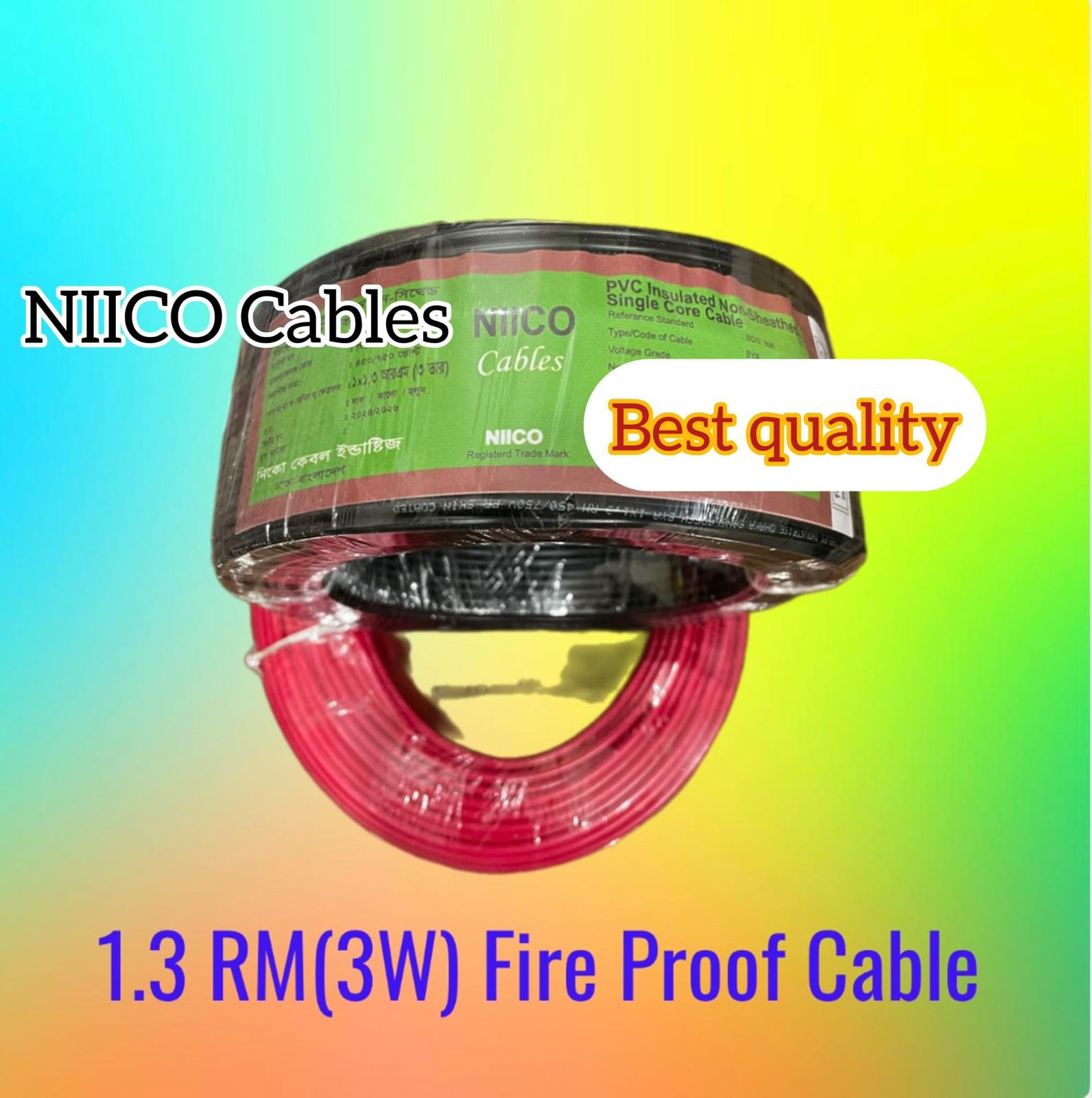 Picture of Niico House Waring Cable 1.3 RM Fireproof Copper cable 10 Guj - 1.3 rm (3-W) 3/22 Copper cable Black Color -(5 Year Warranty )-10 Guz=30 Foot Copper Wire