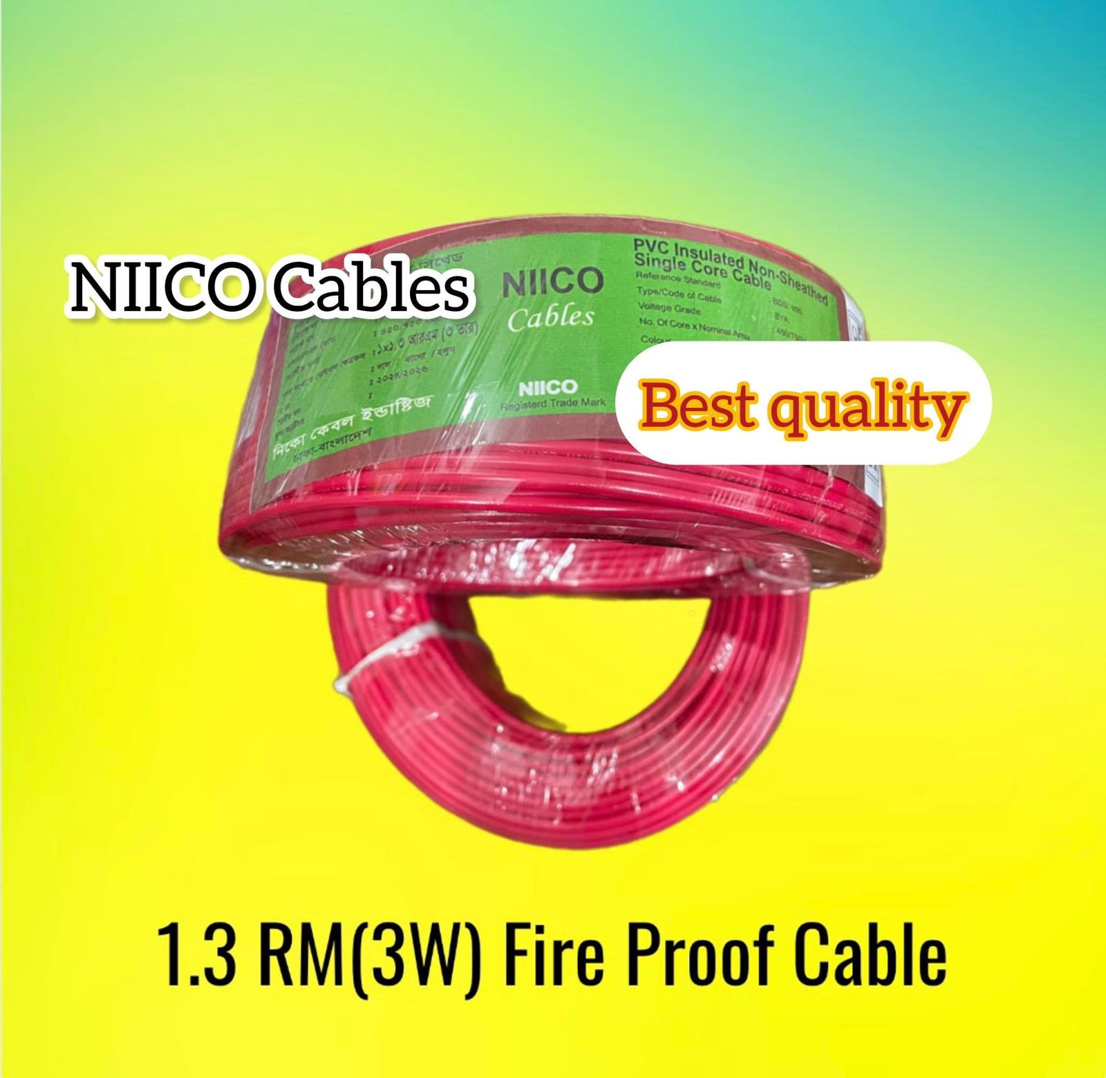 Picture of Niico House Waring Cable 1.3 RM Fireproof Copper cable 10 Guz - 1.3 rm (3-W) 3/22 Copper cable Red Color -(5 Year Warranty )-10 Guz=30 Foot Copper Wire