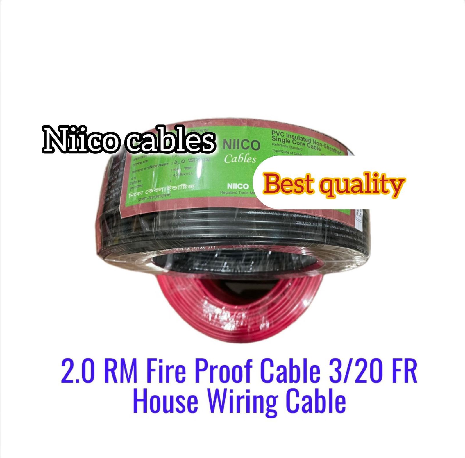 Picture of Niico House Waring Cable 2.0 RM Fireproof Copper cable 50 Guz - 2.0 rm 3/20 Copper cable Black Color -(5 Year Warranty )-50 Guz=150 Foot Copper Wire