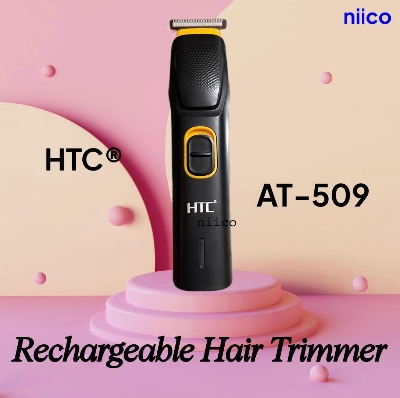 Picture of HTC Multifunction Men's Trimmer with Stainless Steel Blades Type C charging -Sleek Black Design Model- AT-509- -Using Time -45 Minutes