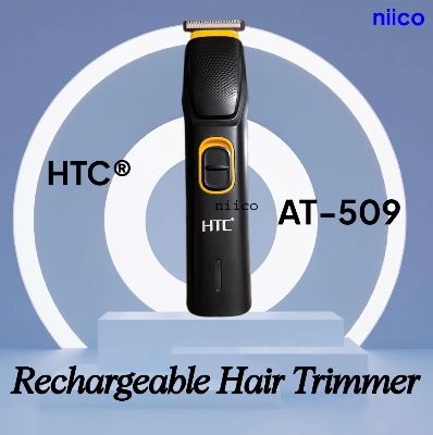 Picture of HTC Multifunction Men's Trimmer with Stainless Steel Blades Type C charging -Sleek Black Design Model- AT-509- -Using Time -45 Minutes