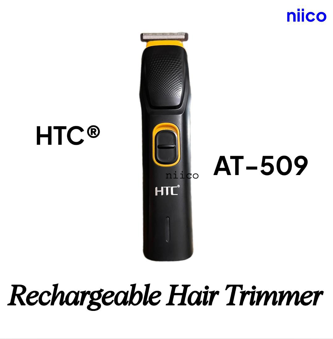 Picture of HTC Multifunction Men's Trimmer with Stainless Steel Blades Type C charging -Sleek Black Design Model- AT-509- -Using Time -45 Minutes