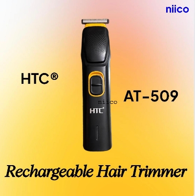 Picture of HTC Multifunction Men's Trimmer with Stainless Steel Blades Type C charging -Sleek Black Design Model- AT-509- -Using Time -45 Minutes