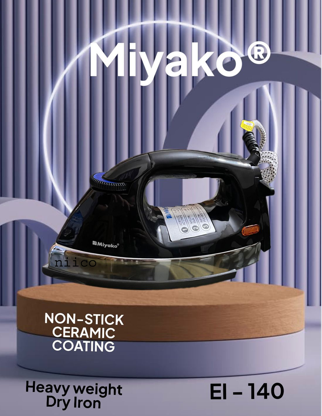 Picture of Miyako Non-Stick Ceramic coating Heavy Weight Dry Iron - Iron Machine Model : El - 140 - Effortlessly Iron Clothes With Automatic Heavy-Weight Dry Iron:1 Year Warranty