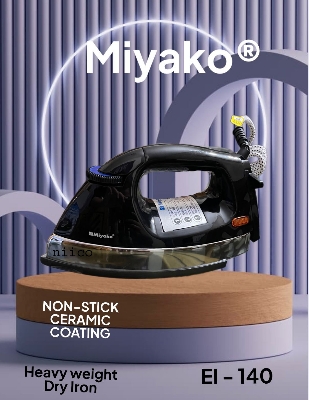 Picture of Miyako Non-Stick Ceramic coating Heavy Weight Dry Iron - Iron Machine Model : El - 140 - Effortlessly Iron Clothes With Automatic Heavy-Weight Dry Iron:1 Year Warranty