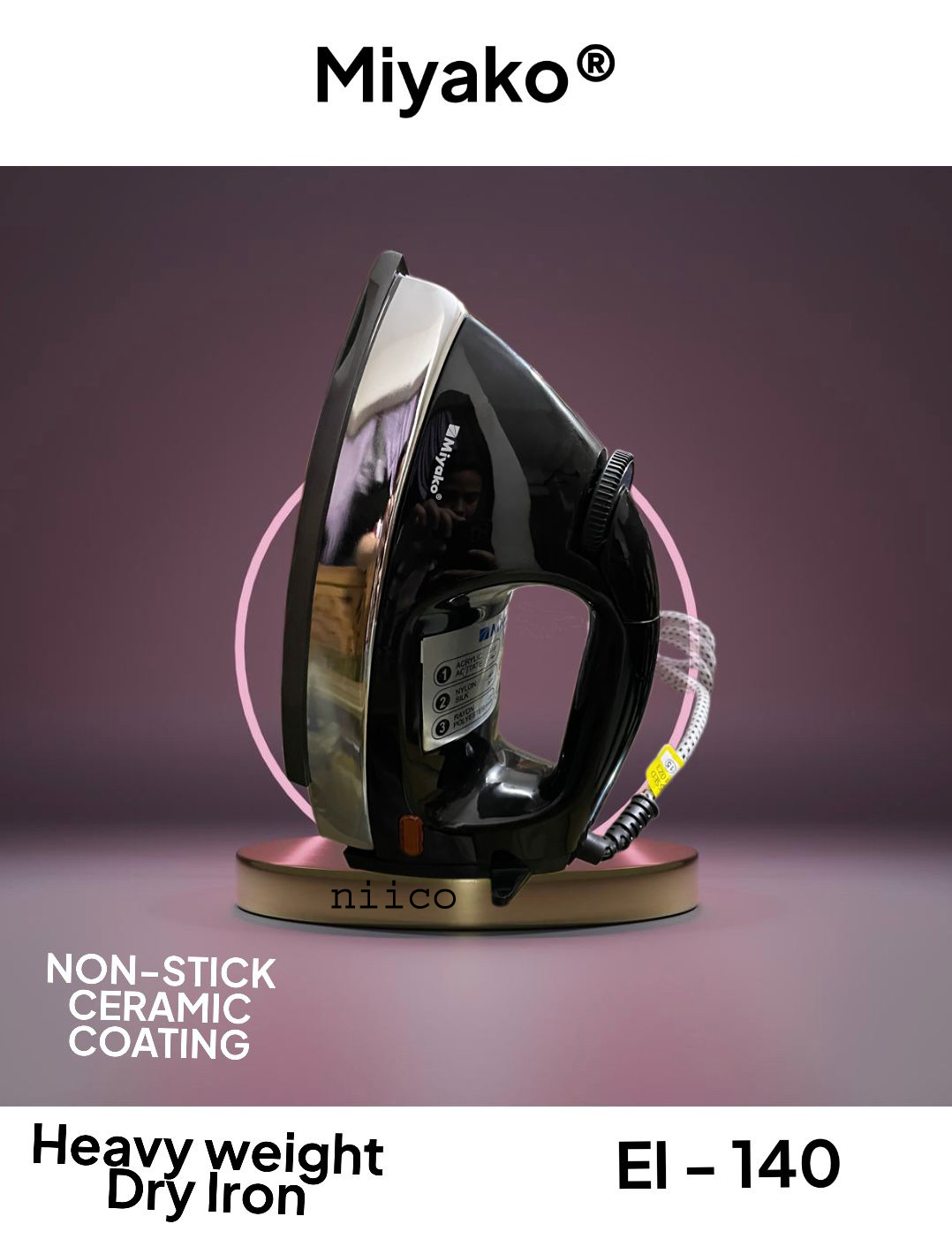 Picture of Miyako Non-Stick Ceramic coating Heavy Weight Dry Iron - Iron Machine Model : El - 140 - Effortlessly Iron Clothes With Automatic Heavy-Weight Dry Iron:1 Year Warranty