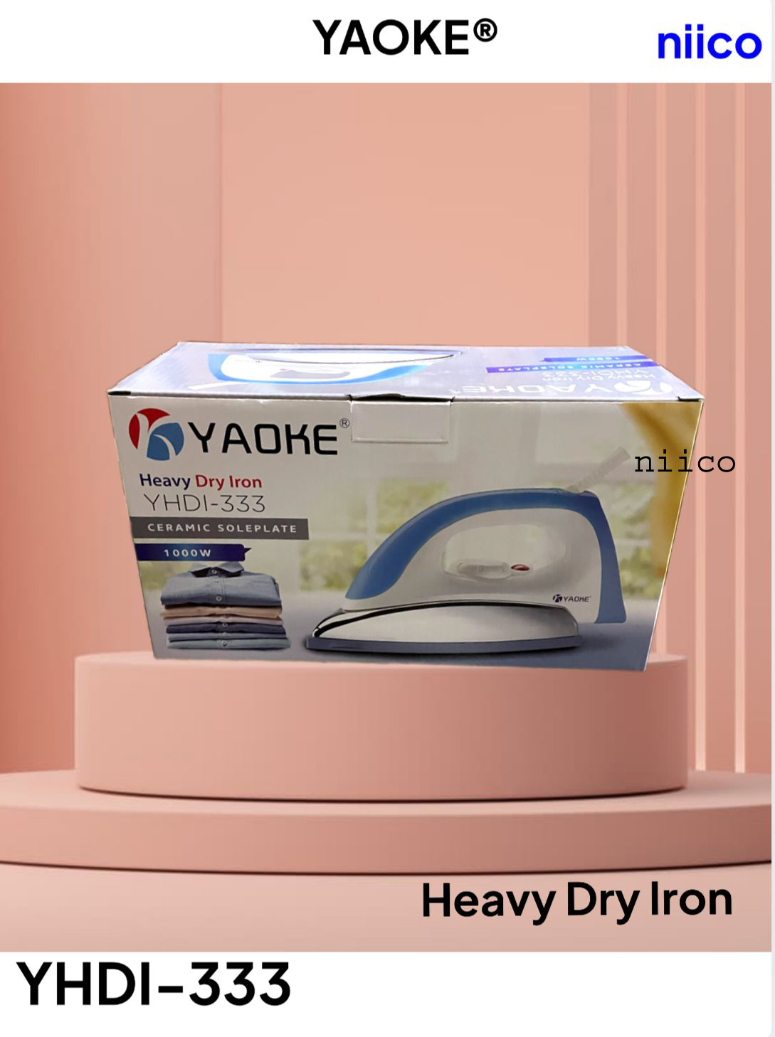 Picture of Yaoke  Ceramic Soleplate Heavy Weight Dry Iron - Iron Machine Model : YHDI -333- Effortlessly Iron Clothes With Automatic Heavy-Weight Dry Iron:1 Year Warranty