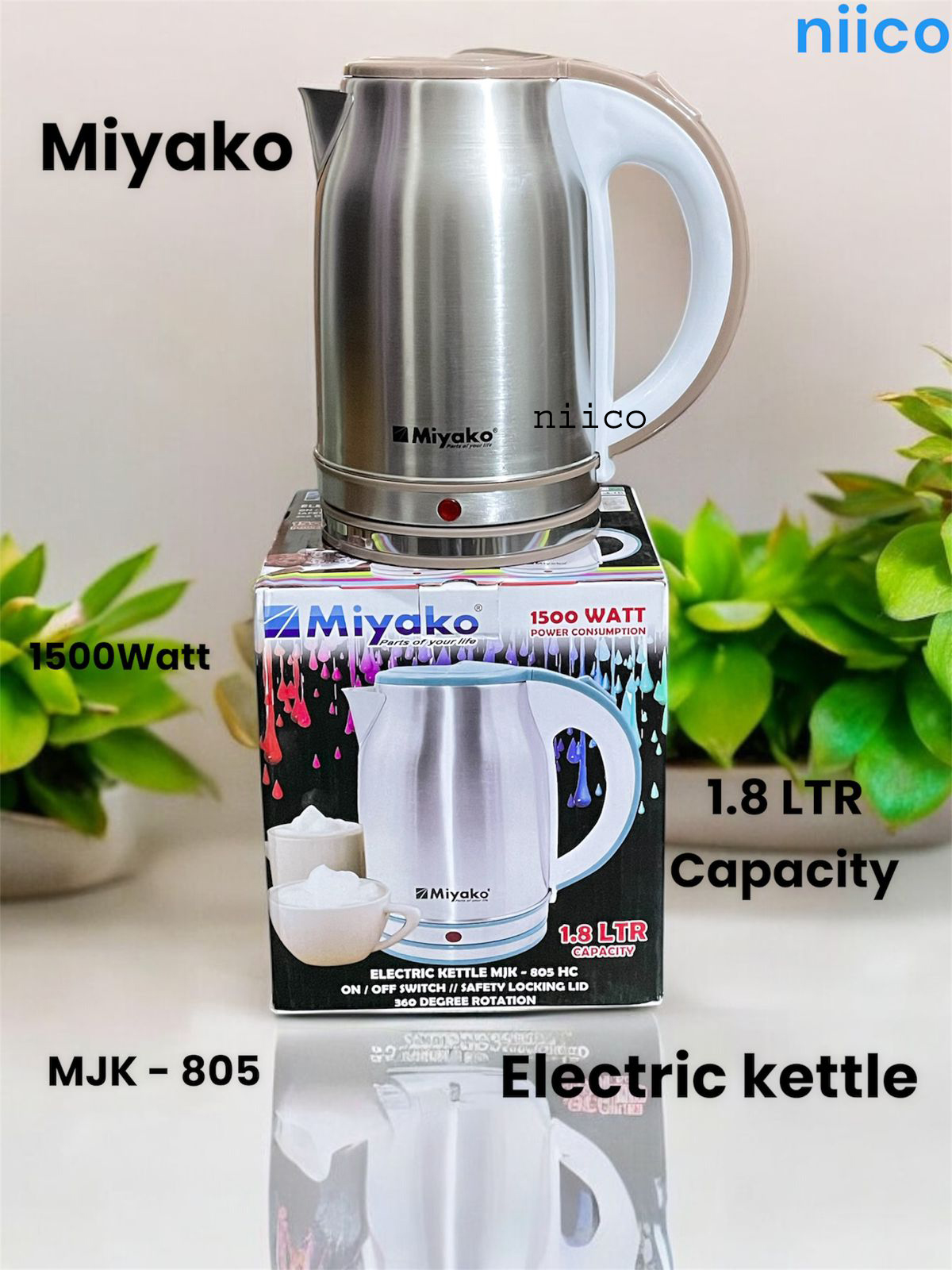 Picture of Miyako Durable  Heavy Duty Stainless steel Electric Kettle Model  =MJK 805- 1.8  Liter (1 Years Warranty)
