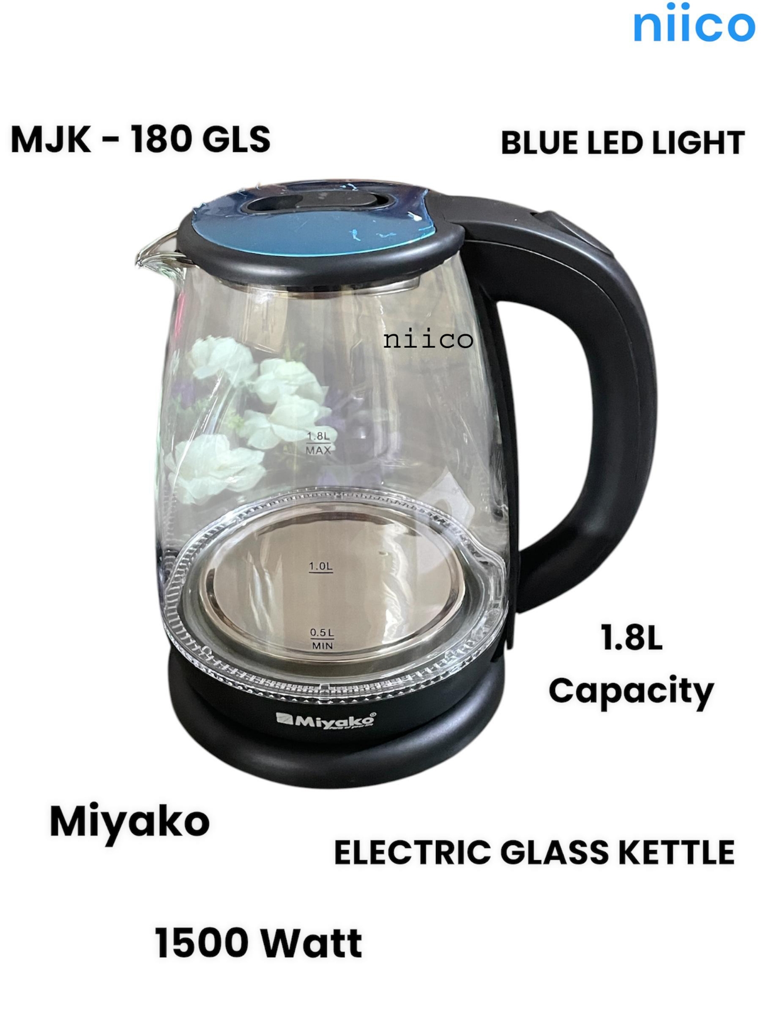 Picture of Miyako Durable  Heavy Dutty Electric Kettle Stain Resistant Body  Model  =MJK 180 GLS- 1.8  Liter (1 Years Warranty)