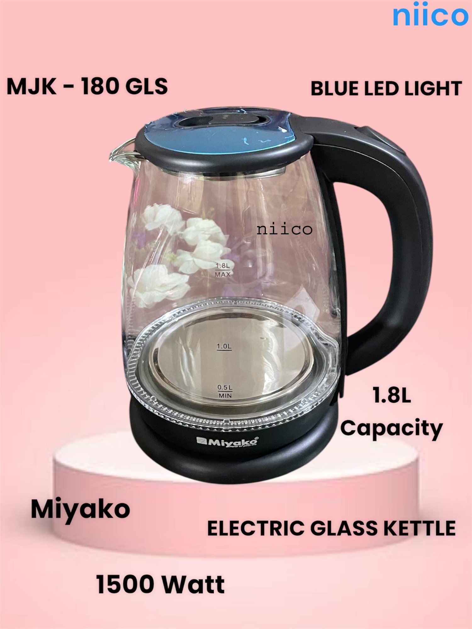 Picture of Miyako Durable  Heavy Dutty Electric Kettle Stain Resistant Body  Model  =MJK 180 GLS- 1.8  Liter (1 Years Warranty)