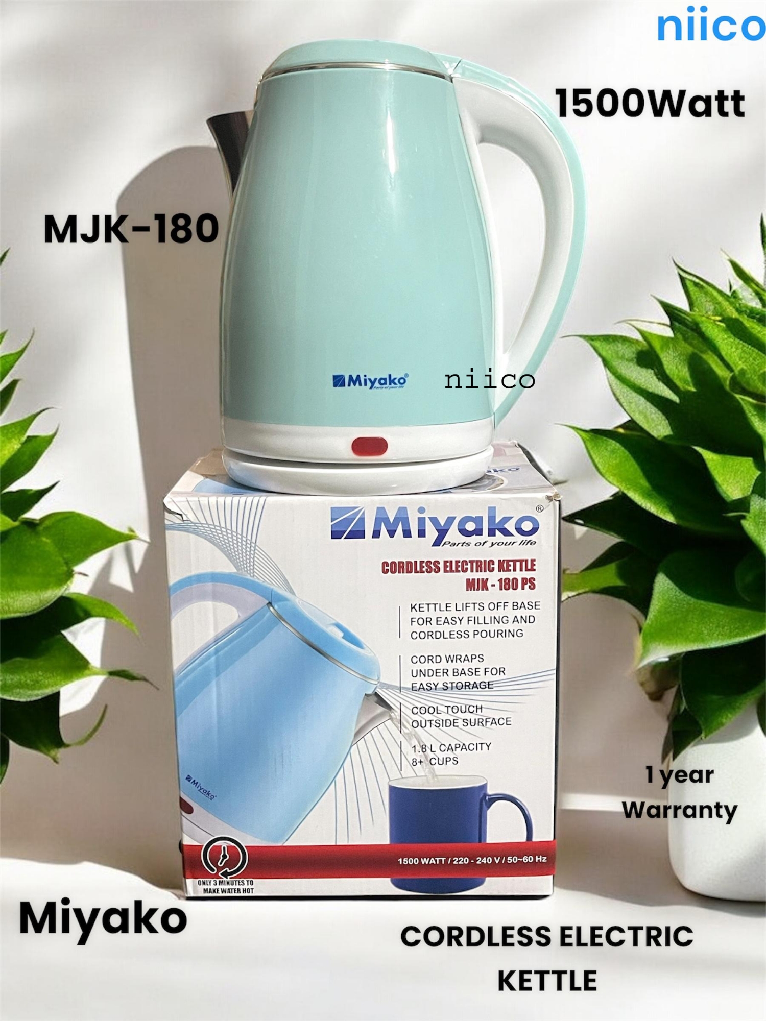 Picture of Miyako Durable  Heavy Dutty Electric Kettle Double Layer   Model  =MJK 180 PS- 1.8  Liter (1 Years Warranty)