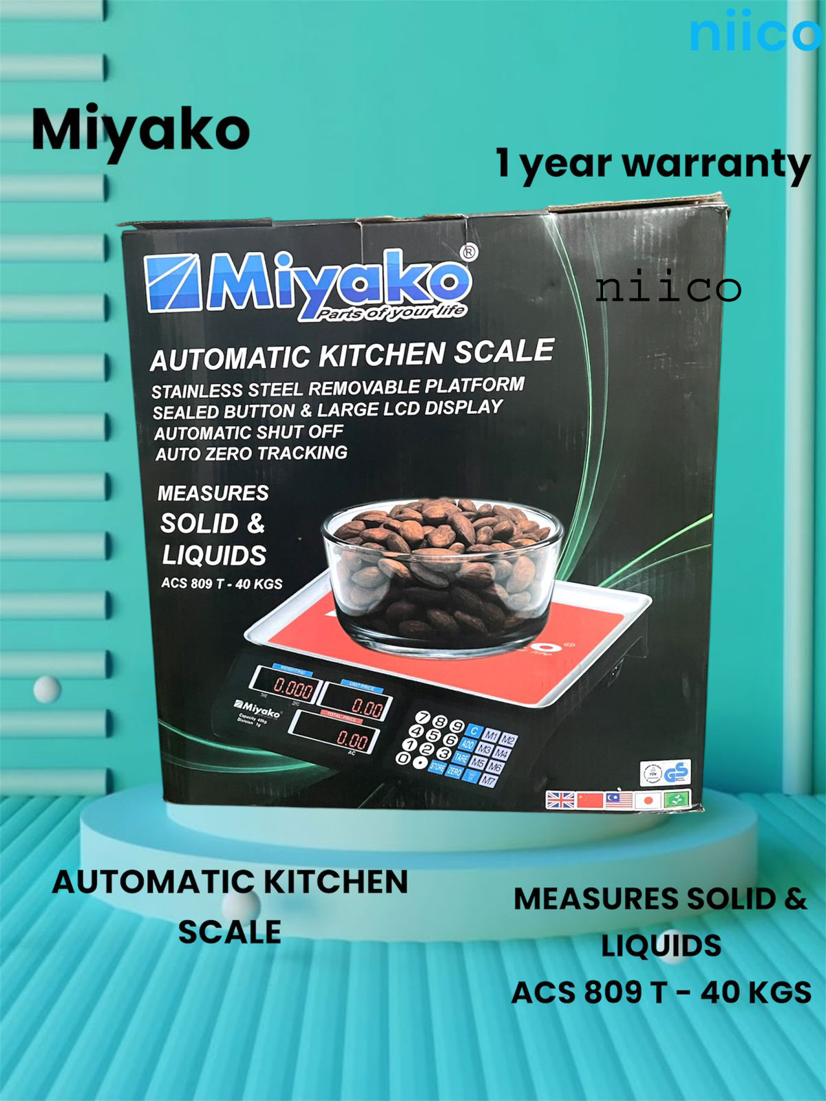 Picture of Weight Machine Miyako Weight Machine  Digital Automatic Electronic  Kitchen Scale Weight Machine Stainless Steel Machine Sealead Button & Large LCD Display for Measuring Food, Cake, Vegetable, Fruit Weighing Scale-1 Year Warranty