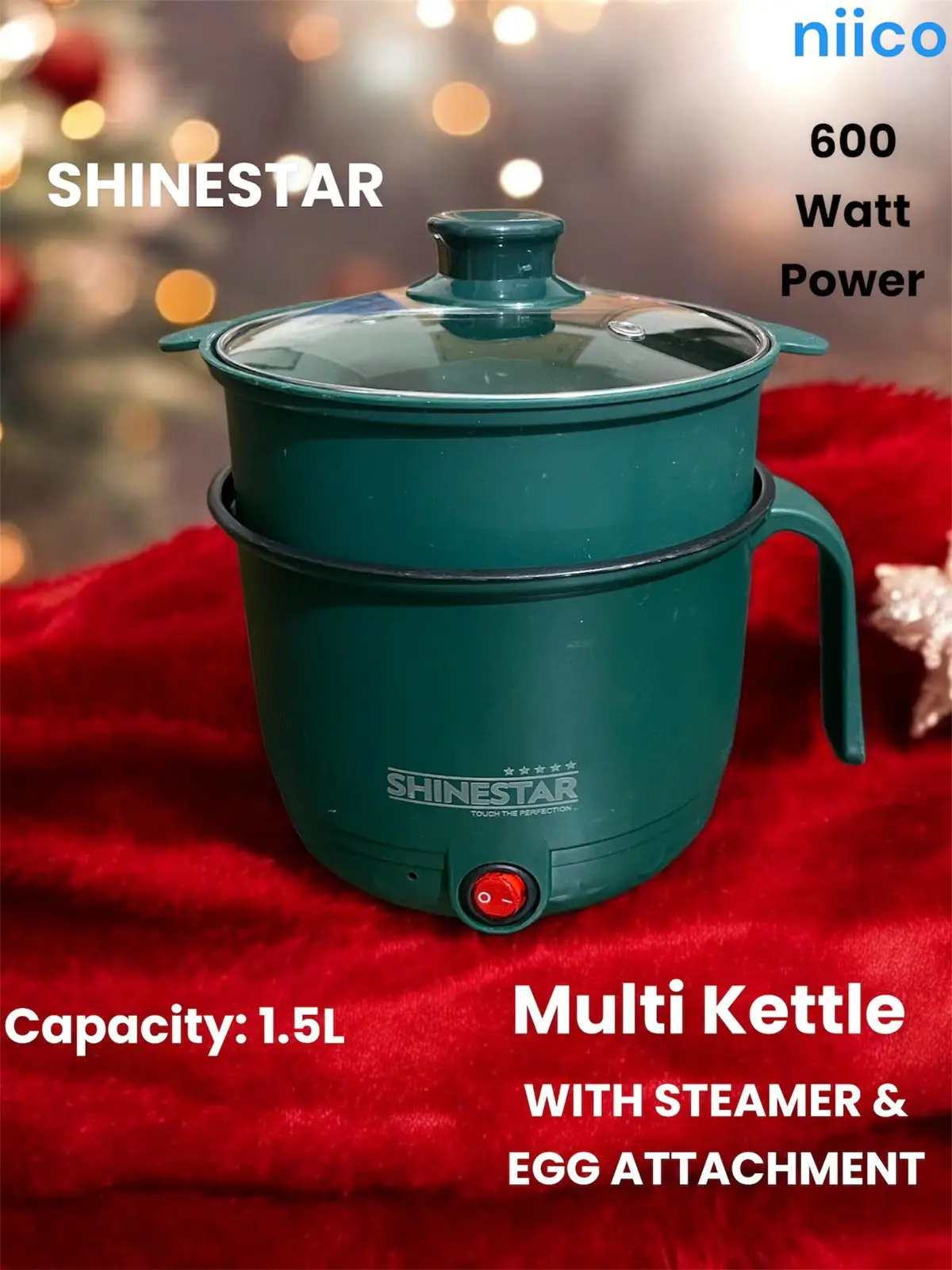 Picture of Multifunctional Non-stick Mini Rice Cooker Non-Coated Household Electric Cooker Electric Frying Pan With Steamer & Egg Attachment-1.5 Liter=600 Watt