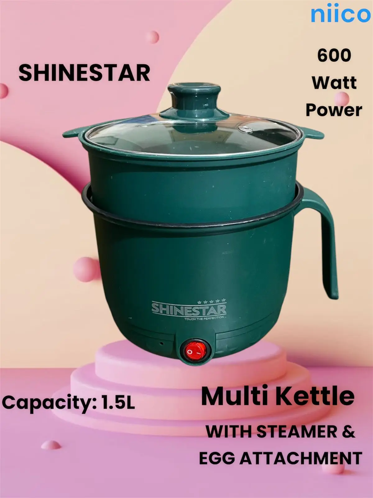 Picture of Multifunctional Non-stick Mini Rice Cooker Non-Coated Household Electric Cooker Electric Frying Pan With Steamer & Egg Attachment-1.5 Liter=600 Watt