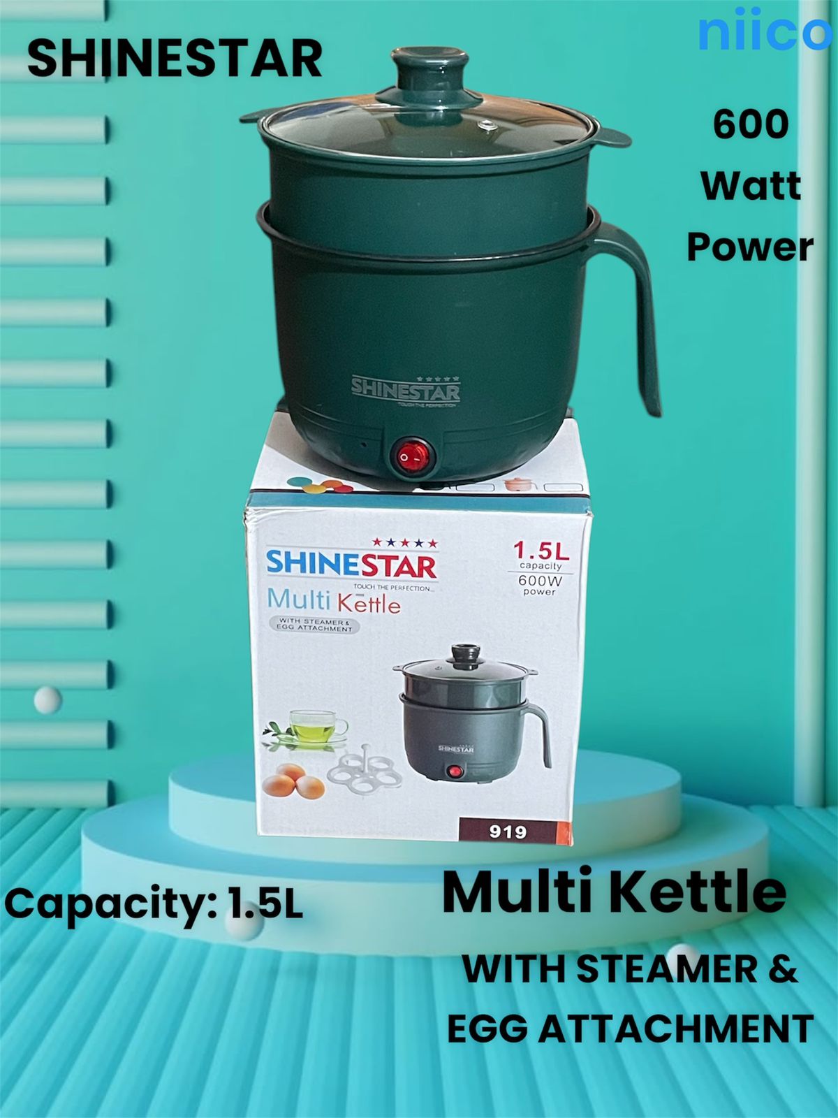 Picture of Multifunctional Non-stick Mini Rice Cooker Non-Coated Household Electric Cooker Electric Frying Pan With Steamer & Egg Attachment-1.5 Liter=600 Watt