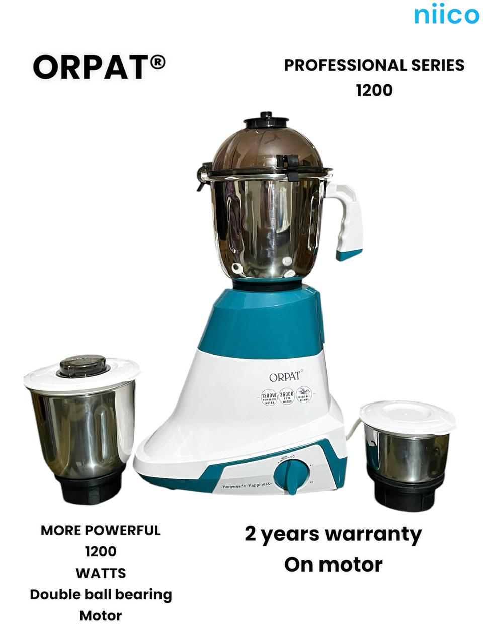 Picture of Orpat 1200 Watts More Powerful Durable Ball Bearing Motor  Professional   3 IN 1 ELECTRIC Heavy Duty Mixer Blender 3 Stainless Steel Jar 1200 Watt = 100 Percent Cooper Blender