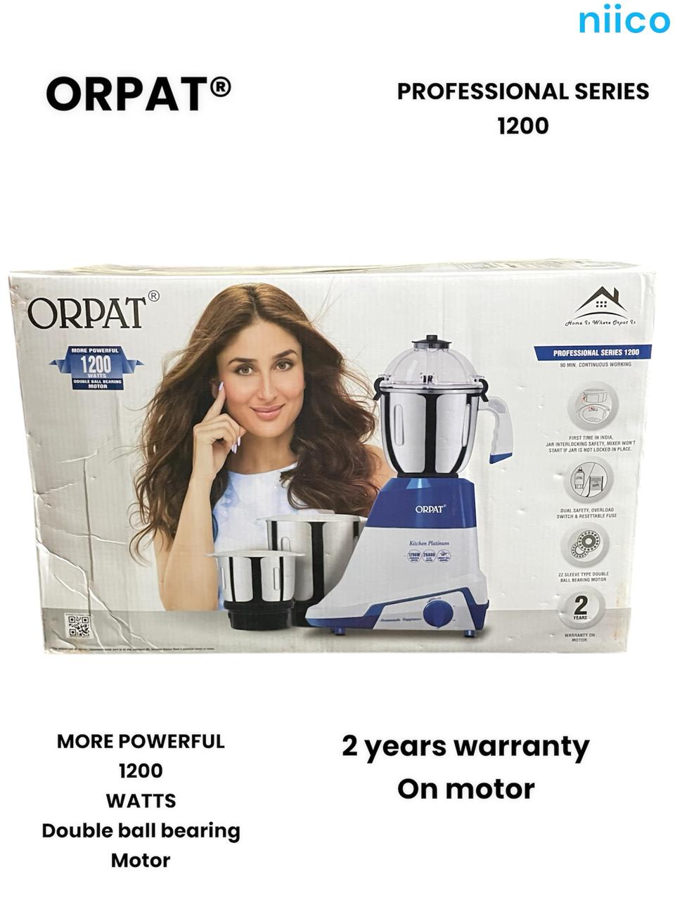 Picture of Orpat 1200 Watts More Powerful Durable Ball Bearing Motor  Professional   3 IN 1 ELECTRIC Heavy Duty Mixer Blender 3 Stainless Steel Jar 1200 Watt = 100 Percent Cooper Blender
