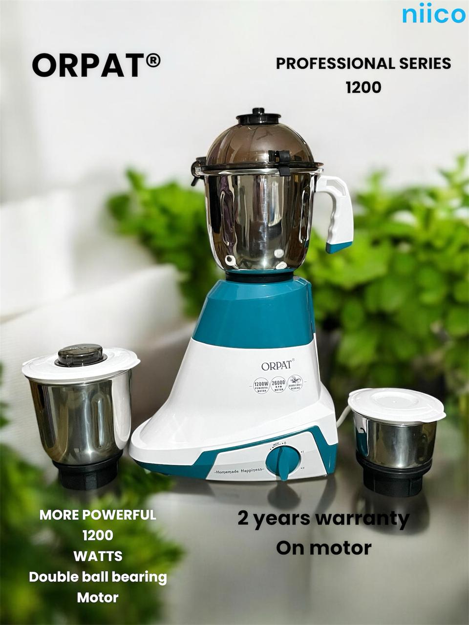 Picture of Orpat 1200 Watts More Powerful Durable Ball Bearing Motor  Professional   3 IN 1 ELECTRIC Heavy Duty Mixer Blender 3 Stainless Steel Jar 1200 Watt = 100 Percent Cooper Blender