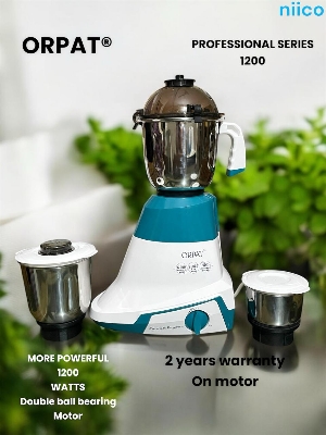 Picture of Orpat 1200 Watts More Powerful Durable Ball Bearing Motor  Professional   3 IN 1 ELECTRIC Heavy Duty Mixer Blender 3 Stainless Steel Jar 1200 Watt = 100 Percent Cooper Blender