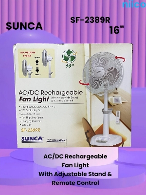 Picture of Ultimate Rechargeable AC/DC Fan Sunca Double Battery  Multi-Function 16" Oscillating  Fan  Adjustable Stand Model Sunca=SF-2389R With Remote ( 1 Year Warranty)-20 Year Life Time