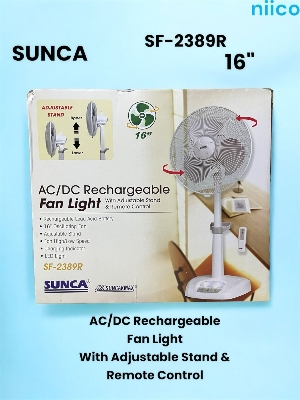 Picture of Ultimate Rechargeable AC/DC Fan Sunca Double Battery  Multi-Function 16" Oscillating  Fan  Adjustable Stand Model Sunca=SF-2389R With Remote ( 1 Year Warranty)-20 Year Life Time