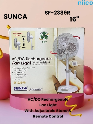 Picture of Ultimate Rechargeable AC/DC Fan Sunca Double Battery  Multi-Function 16" Oscillating  Fan  Adjustable Stand Model Sunca=SF-2389R With Remote ( 1 Year Warranty)-20 Year Life Time