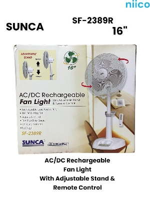 Picture of Ultimate Rechargeable AC/DC Fan Sunca Double Battery  Multi-Function 16" Oscillating  Fan  Adjustable Stand Model Sunca=SF-2389R With Remote ( 1 Year Warranty)-20 Year Life Time