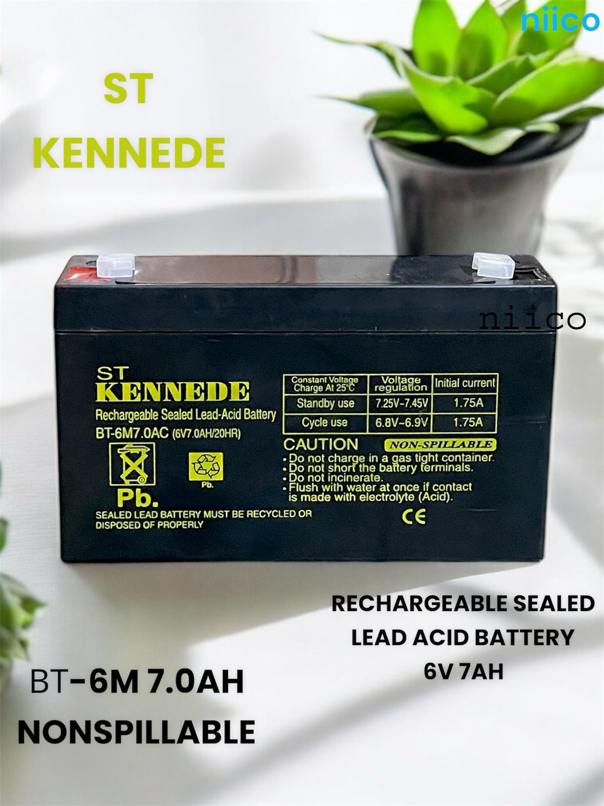Picture of Charger fan Rechargeable Battery Maintenance free Heavy Weight  Model- KENNEDE=6V 7.0Ah-1050 Gram -5 Year life time