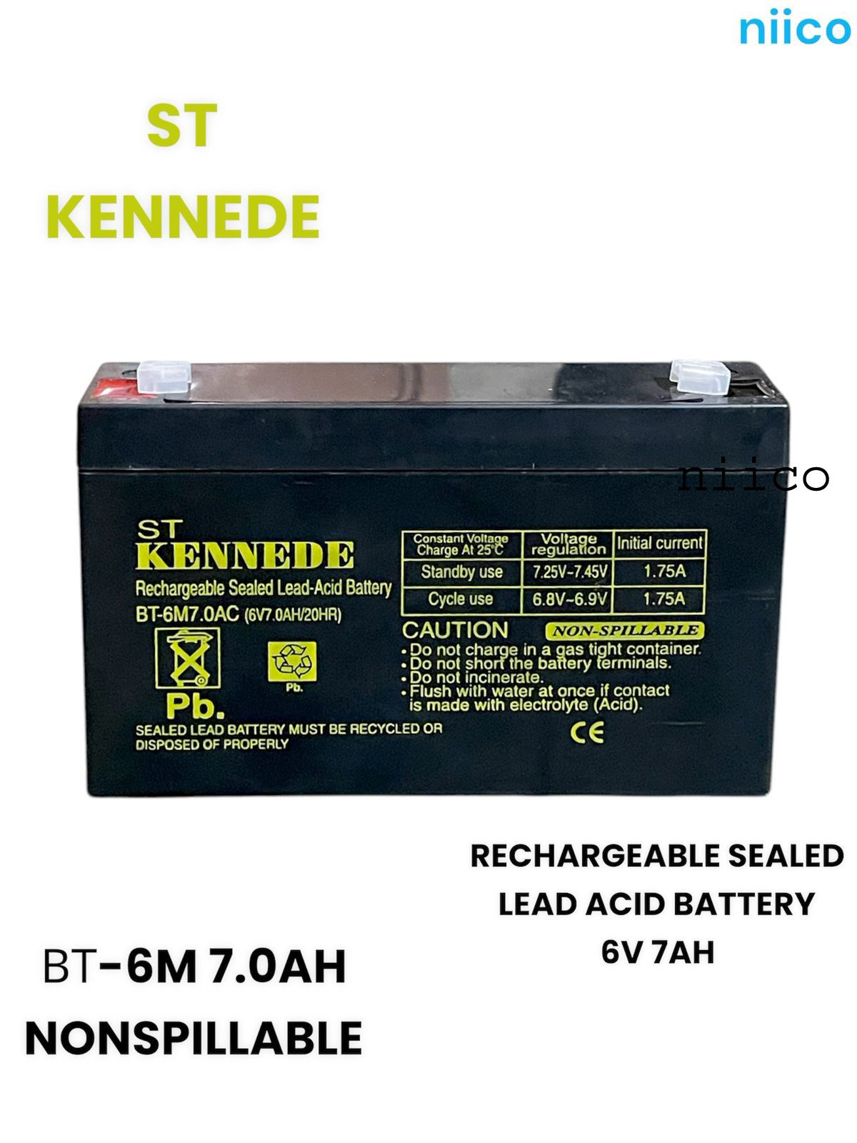 Picture of Charger fan Rechargeable Battery Maintenance free Heavy Weight  Model- KENNEDE=6V 7.0Ah-1050 Gram -5 Year life time