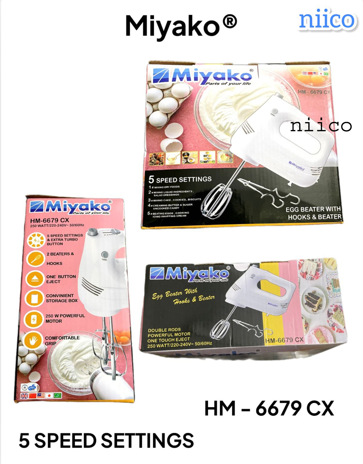 Picture of Miyako 5 Speed Setting  Durable Super Hand Mixer & Electric Egg Bitter/ Dry Food / Mixing Cake /Cookies/ Biscuits in White Is Versatile and Efficient Electric Bitter Effortless and Convenient-(1 Year Warranty )