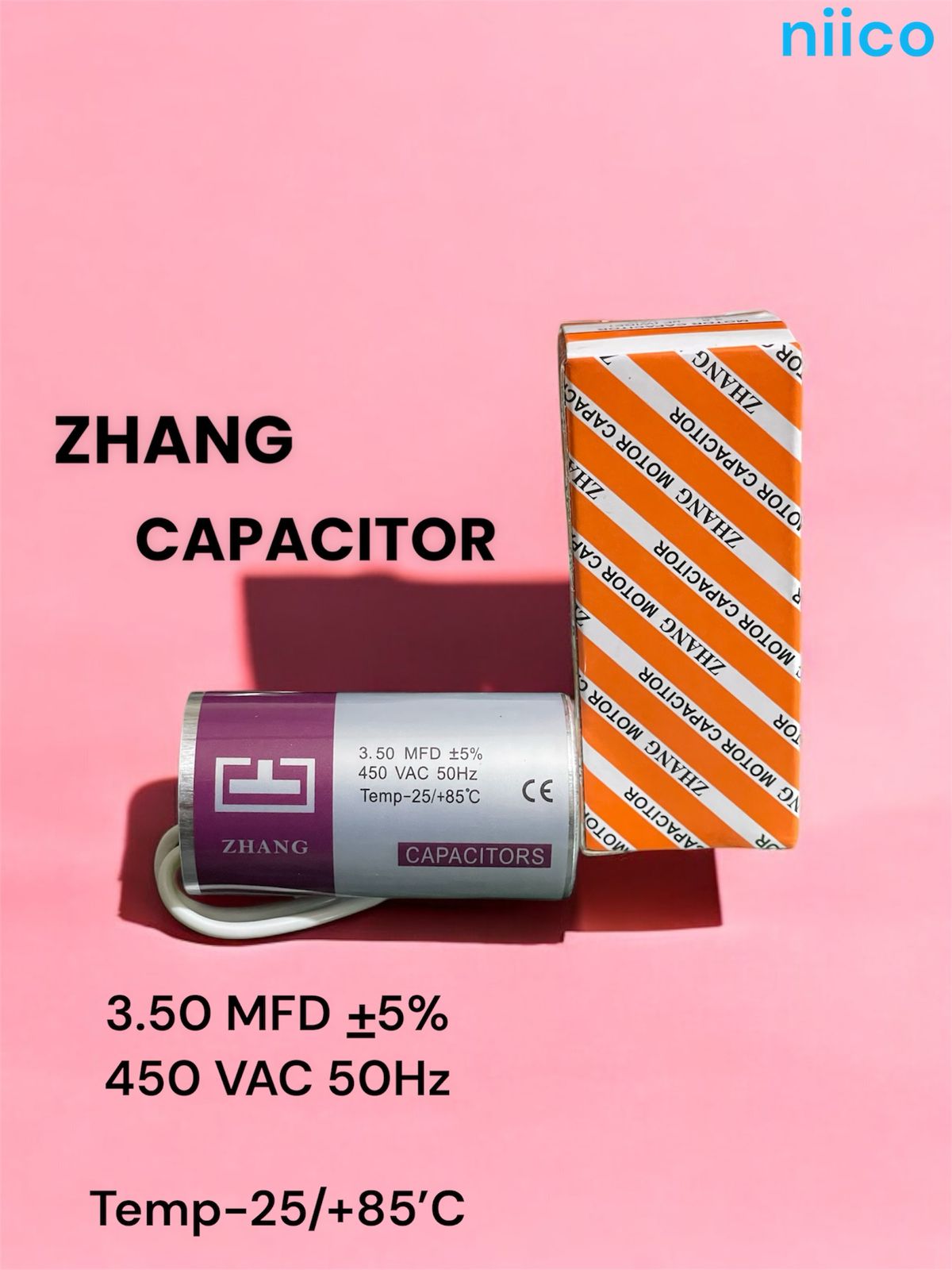 Picture of ZHANG Ceiling Fan Capacitor Model ZHANG- 3.5uf =450 = Capacitor=3.5 UF Wire Type Capacitor -(1 Year Warranty)